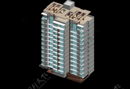 独栋十二层塔式住宅楼模型