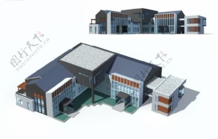 厂房式商业办公楼建筑设计3D模型