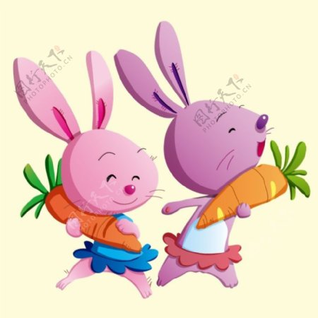 印花矢量图可爱卡通卡通动物小兔子胡萝卜免费素材