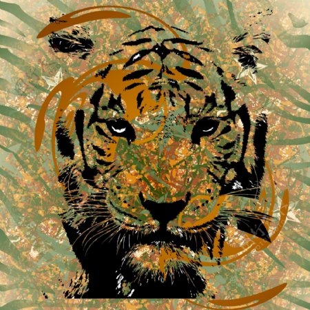 印花矢量图动物老虎虎纹色彩免费素材