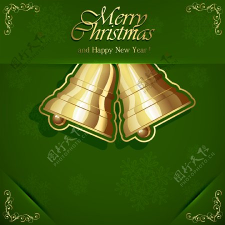 绿色圣诞铃铛卡片封面源文件