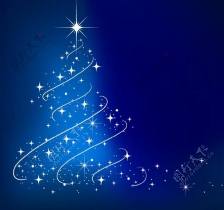 蓝色动感圣诞树背景图片