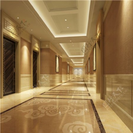 现代豪华走廊3D模型素材