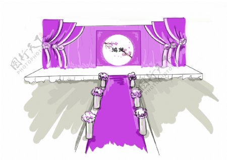 紫色婚礼手绘图图片