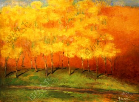 秋季枫林现代风景油画