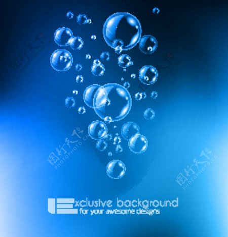 蓝色水中气泡背景矢量素材图片