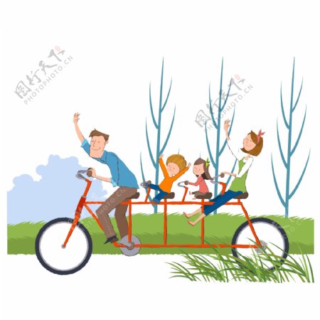 骑自行车的一家人