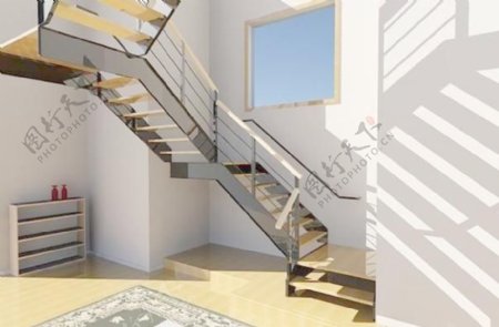 U型钢结构住宅的楼梯木踏板