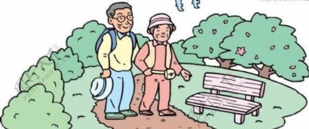 散步的老人漫画图片
