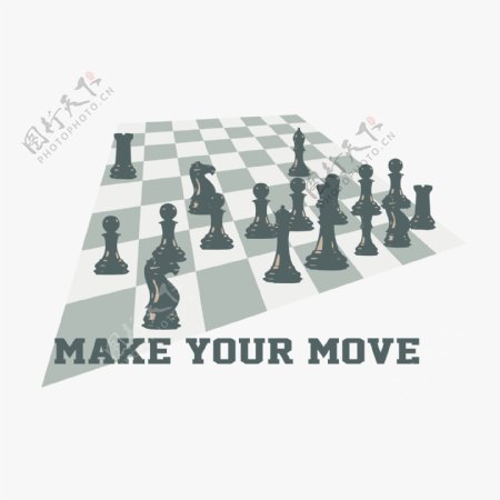 印花矢量图T恤图案图文结合国际象棋棋盘免费素材