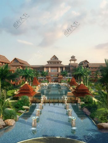 泰国传统建筑寺庙建筑效果图图片