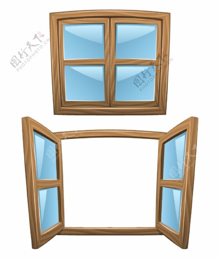 矢量木质边框玻璃窗