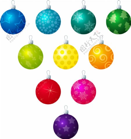 一个不同的矢量插图的彩色图案的圣诞装饰品在白色的背景