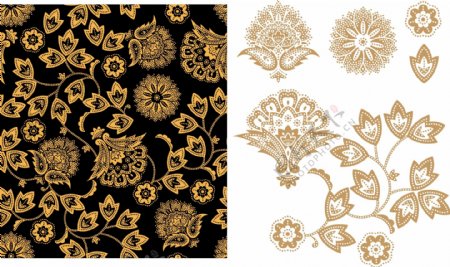 韩国花纹背景矢量素材系列金色花纹