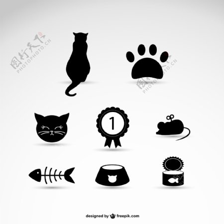 8款黑色猫元素图标矢量素材