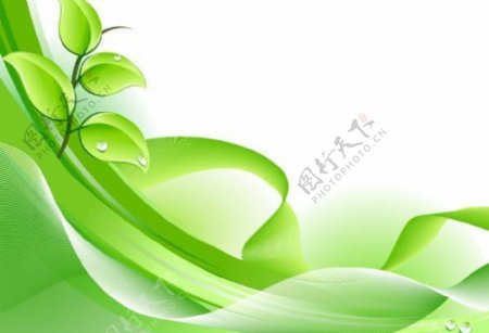 绿色环保动感线条树叶绿叶水珠花蕾波浪线花纹背景矢量素材图片