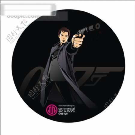 007电影人物矢量素材ai格式cdr格式矢量人物007占士邦手枪矢量素材
