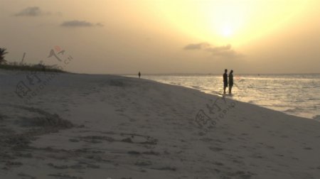 夕阳股票视频中岛海滩的夫妇视频免费下载