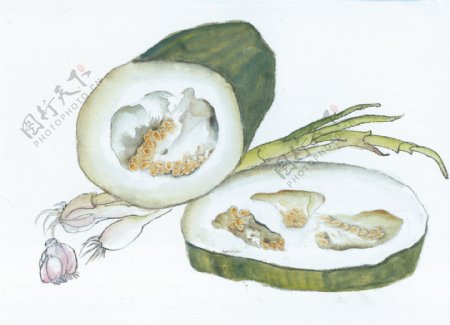 中国风水墨画鱼蔬菜篮子中华艺术绘画