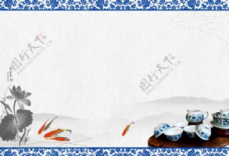 中国瓷器青花瓷纹psd背景素材