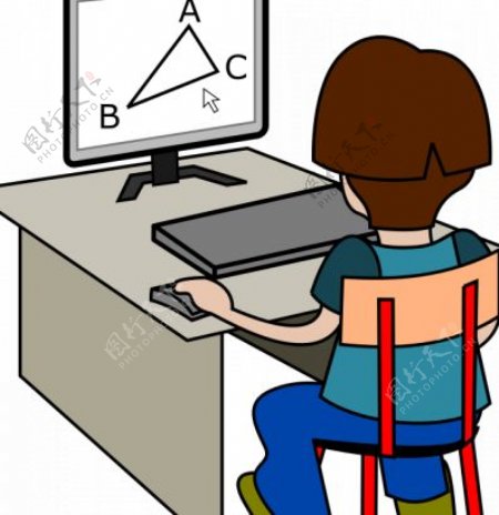 男孩用计算机绘制矢量