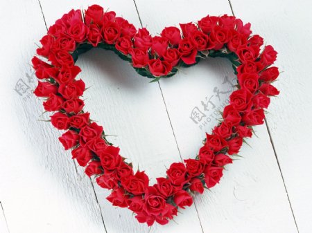 花的艺术浪漫的爱心型花艺花环红色玫瑰