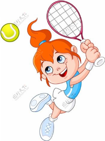卡通打网球女孩