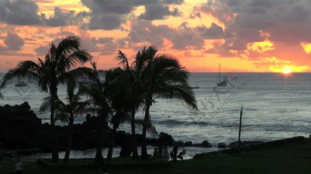 美丽的海滩的日落在复活岛股票视频视频免费下载