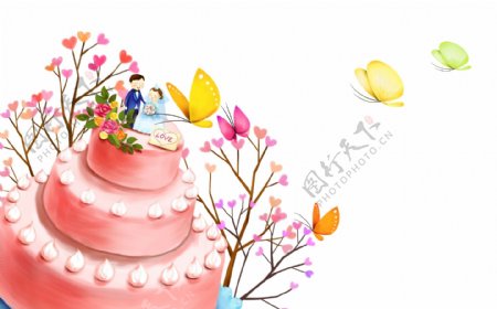 HanMaker韩国设计素材库背景卡通浪漫可爱蛋糕蝴蝶