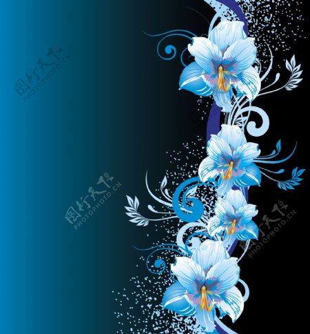 印花矢量图优雅植物花色彩宝石蓝色免费素材