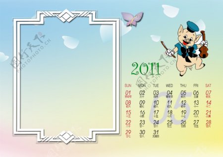 2011卡通兔儿童台历模版5月