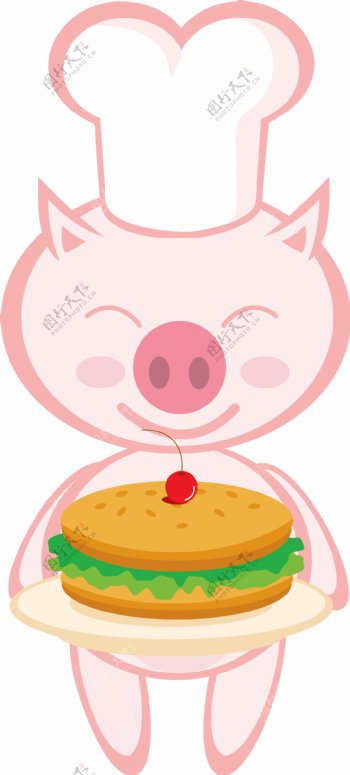 猪矢量素材可爱小猪系列吃甜点矢量图04
