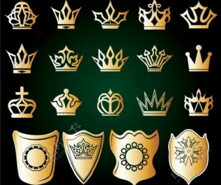 金色皇冠和盾牌矢量素材图片
