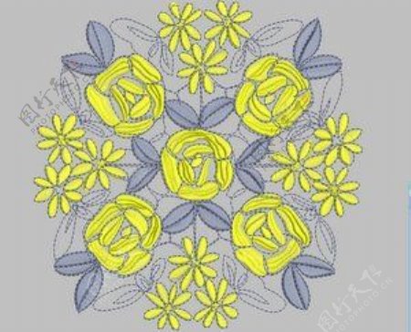 绣花植物花卉色彩灰色黄色免费素材