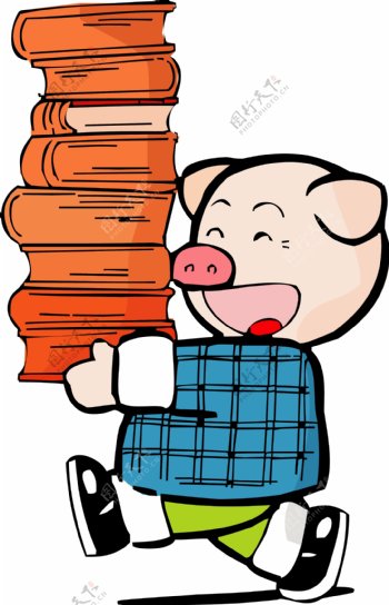 卡通生肖猪年素材可爱小猪读书矢量图10