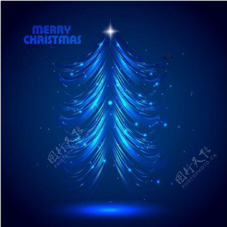 蓝色圣诞树卡片封面海报