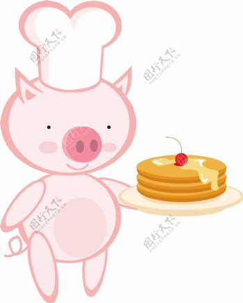 猪矢量素材可爱小猪系列蛋糕师矢量图03