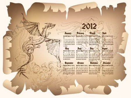 羊皮纸2012年日历矢量图