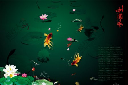 中国风荷塘游鱼图片