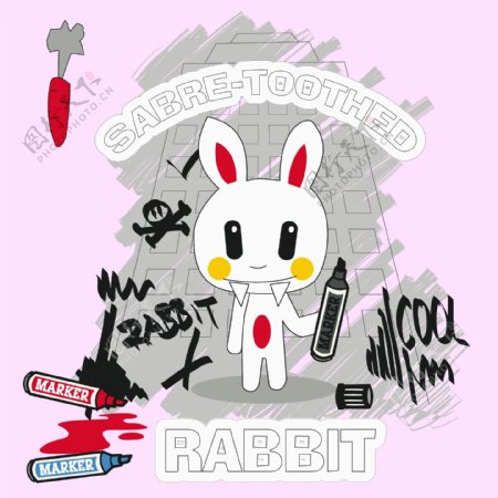 印花矢量图可爱卡通兔子涂鸦艺术效果免费素材