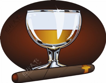 雪茄和酒杯图片