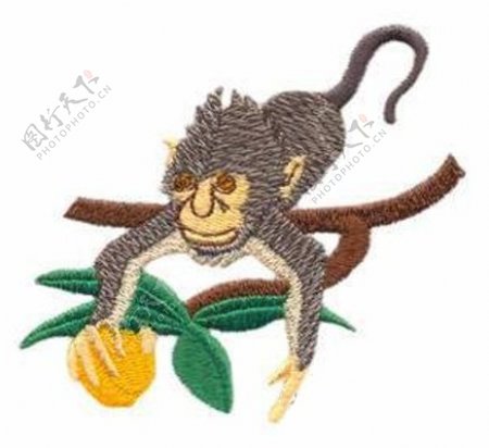 绣花动物猴子植物水果免费素材