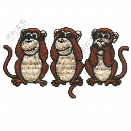 绣花动物猴子色彩棕色免费素材