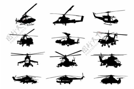 创造性军事直升机剪影矢量素材