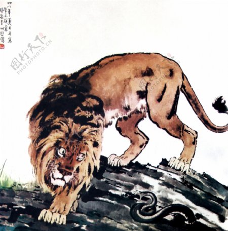 侧目古代名画狮子
