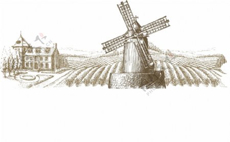 房屋风车农业图形