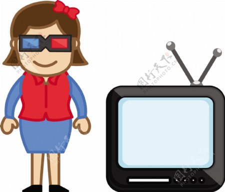 3D眼镜电视矢量插画