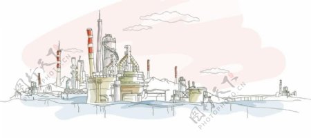 手绘重工业城市中的化工厂图片