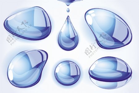 清澈的蓝色水滴矢量设计元素集
