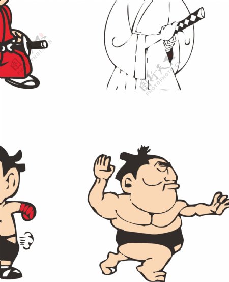 卡通日本武士矢量图